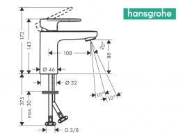 MEDIDAS MONOMANDO LAVABO 100 VERNIS HANSGROHE